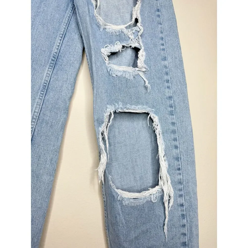 BDG 26x27 High Rise Baggy Blue Distress Jeans Button Zip Straight Flare Button - Picture 8 of 14
